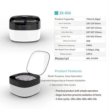 Viss vienā ultraskaņas tīrīšanas iekārta mājas lietošanai, model ZX-956, 43 kHz, 35 W, 1 vieta