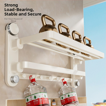 Oginsk metalo rankšluosčių laikiklis vonios kambariui su siurbimo tvirtinimu, be gręžimo, su integruota pakabinimo strypa