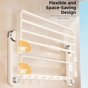 Oginsk metalo rankšluosčių laikiklis vonios kambariui su siurbimo tvirtinimu, be gręžimo, su integruota pakabinimo strypa