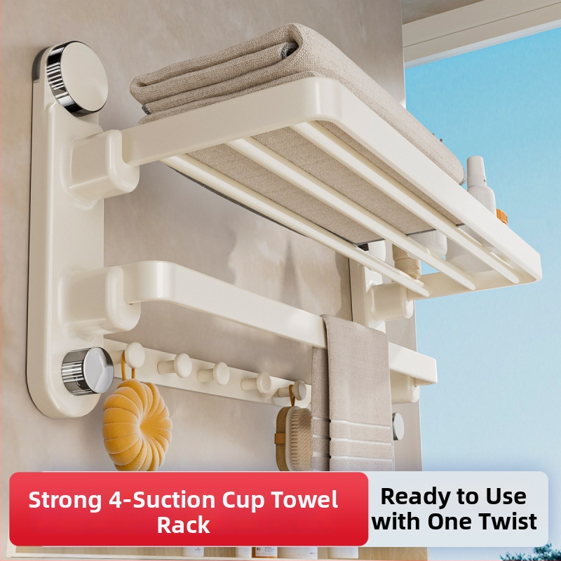 Oginsk metalo rankšluosčių laikiklis vonios kambariui su siurbimo tvirtinimu, be gręžimo, su integruota pakabinimo strypa