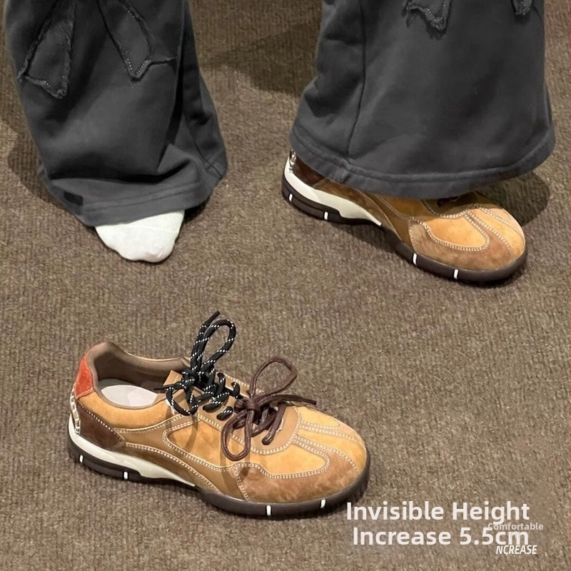 Langui Moterų sportbačiai su stora padą ir vidiniu aukščio didinimu, odinis viršus, raišteliai, guminė pada