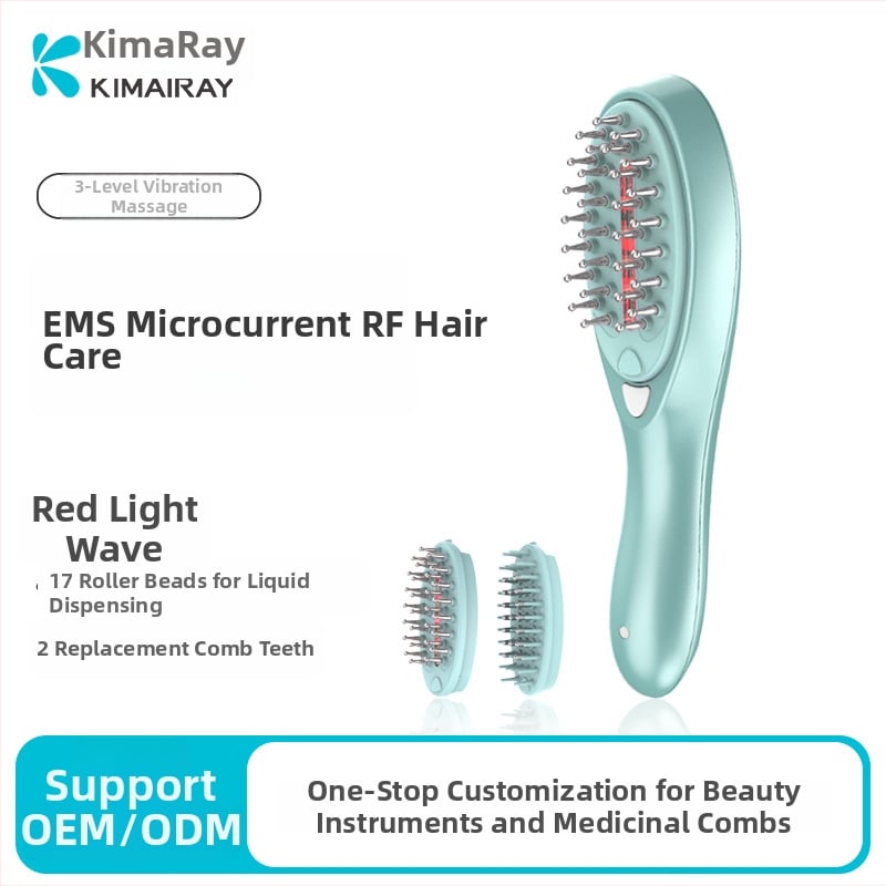 Elektrinė masažo šukelė su EMS mikro srove ir RF plaukų bei galvos odos priežiūrai, 12 ml skysto aplikatoriaus, CE/ROHS