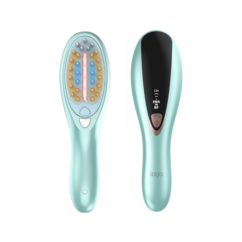 Elektrinė masažo šukelė su EMS mikro srove ir RF plaukų bei galvos odos priežiūrai, 12 ml skysto aplikatoriaus, CE/ROHS