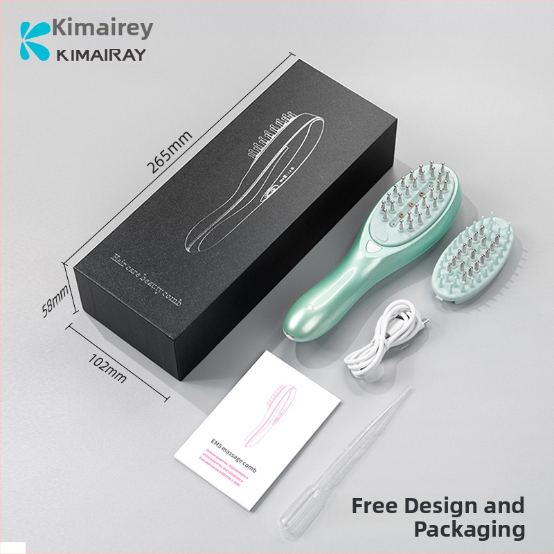 Elektrinė masažo šukelė su EMS mikro srove ir RF plaukų bei galvos odos priežiūrai, 12 ml skysto aplikatoriaus, CE/ROHS