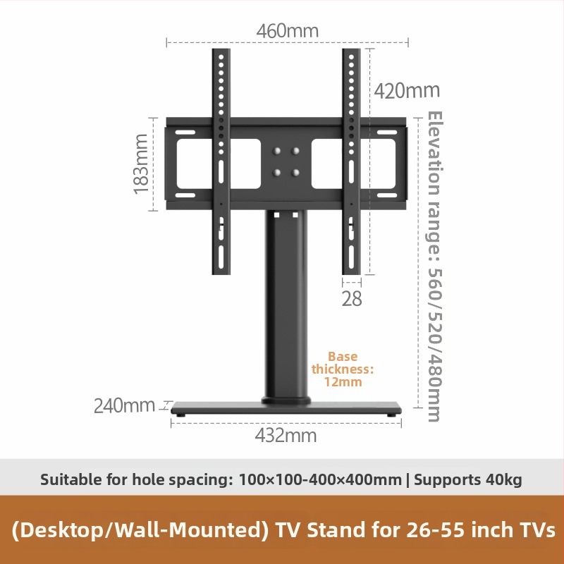 Universalus televizoriaus stovas ir sieninis laikiklis, mechaninis valdymas, geležinis laikiklis, apkrova virš 15 kg