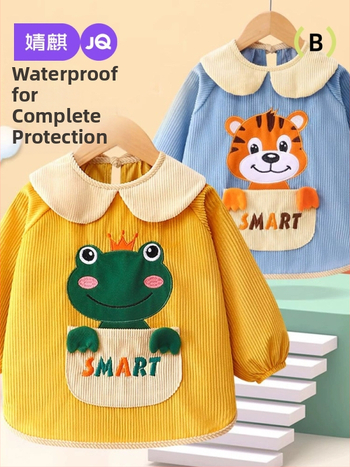 Baby korduró vízálló smock étkezéshez, uniszex, cartoon mintával, poliészter anyag