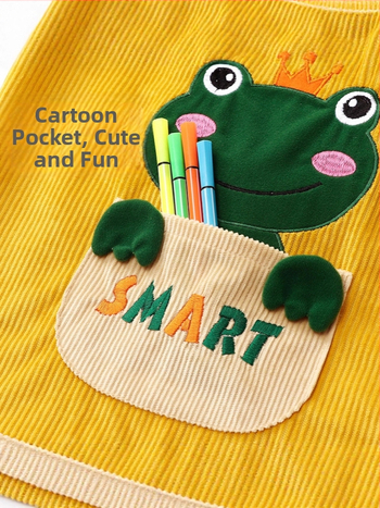 Baby korduró vízálló smock étkezéshez, uniszex, cartoon mintával, poliészter anyag