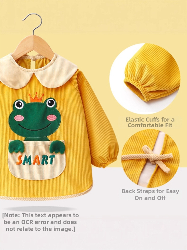 Baby korduró vízálló smock étkezéshez, uniszex, cartoon mintával, poliészter anyag