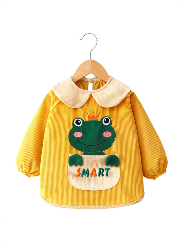 Baby korduró vízálló smock étkezéshez, uniszex, cartoon mintával, poliészter anyag