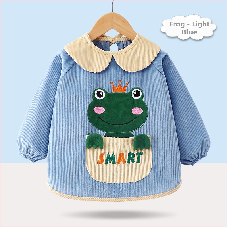 Baby korduró vízálló smock étkezéshez, uniszex, cartoon mintával, poliészter anyag