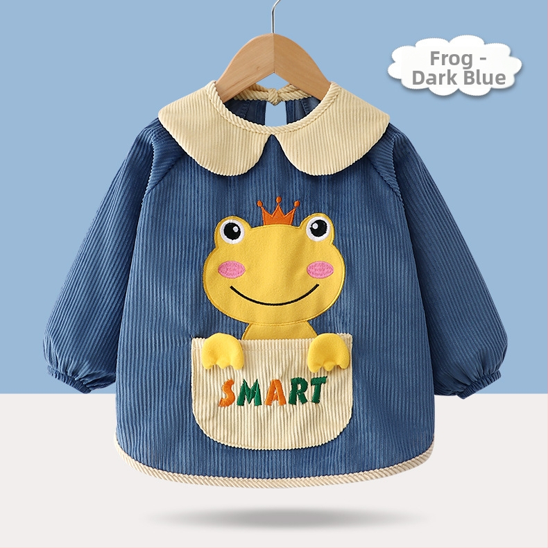 Baby korduró vízálló smock étkezéshez, uniszex, cartoon mintával, poliészter anyag