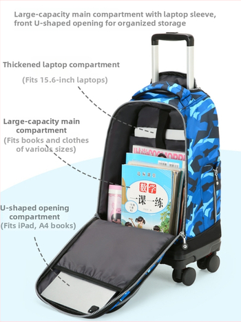 Feiyu Unisex Mokyklinė Kuprinė Su Ratukais — Oxford Audinys, Universalūs Ratai, Oro Pagalvės Diržai, Tinka Vidurinei Mokyklai ir Aukštesnėms