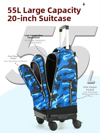 Feiyu Unisex Mokyklinė Kuprinė Su Ratukais — Oxford Audinys, Universalūs Ratai, Oro Pagalvės Diržai, Tinka Vidurinei Mokyklai ir Aukštesnėms