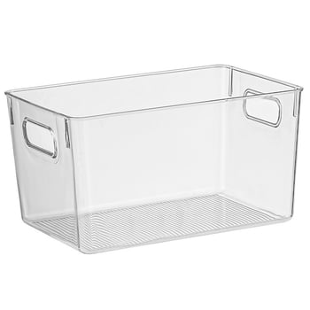Desktop kutija za pohranu – kvadratni model; Materijal: PET plastika; Kapacitet: 18 L; Stil: moderna jednostavnost; Pogodno za knjige, časopise, školski pribor i mobilne uređaje