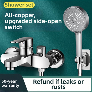 Paslėpta sieninė dušo komplektas iš vario, su purškimo, masažo, burbulų ir lietaus funkcijomis; apvali dušo galva; darbinė temperatūra 0-80°C