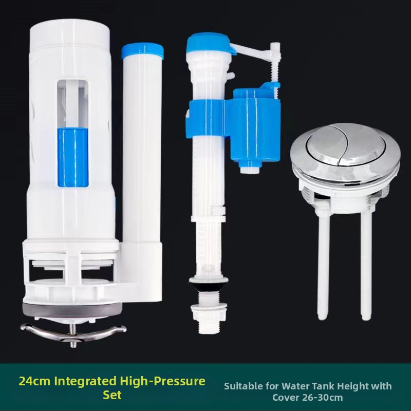 Комплект клапани за тоалетна с водосъхраняващ бустер: дренажен клапан, входен клапан и бутон за промиване; Материал: PP; Марка: Excellent; Режим на използване: натискане; Стил: модерен минимализъм