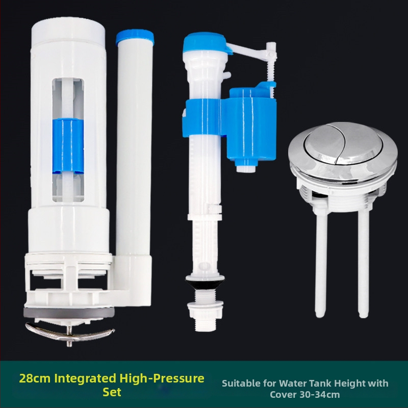 Комплект клапани за тоалетна с водосъхраняващ бустер: дренажен клапан, входен клапан и бутон за промиване; Материал: PP; Марка: Excellent; Режим на използване: натискане; Стил: модерен минимализъм