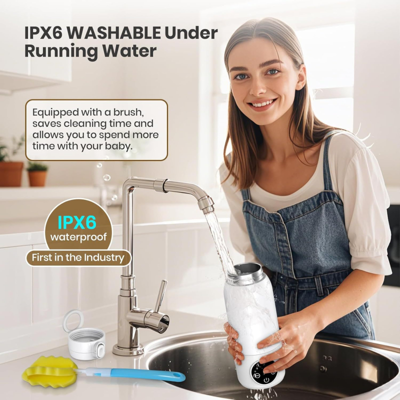 Vezeték nélküli termosztatikus bébi tejmelegítő pohár, 500 ml, USB töltés, rozsdamentes acél, kijelző