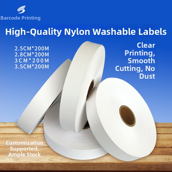 Nailoninė skalbimo etiketė – dvipusė spausdinama, tinkama rankšluosčiams, avalynei, palapinėms, drabužiams ir krepšiams