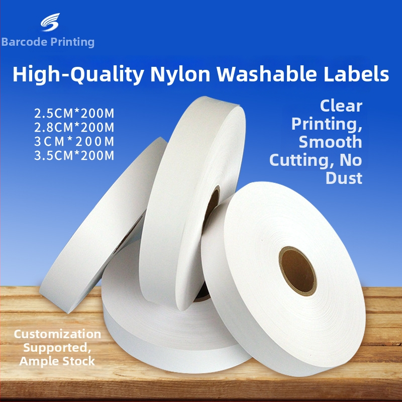 Nailoninė skalbimo etiketė – dvipusė spausdinama, tinkama rankšluosčiams, avalynei, palapinėms, drabužiams ir krepšiams