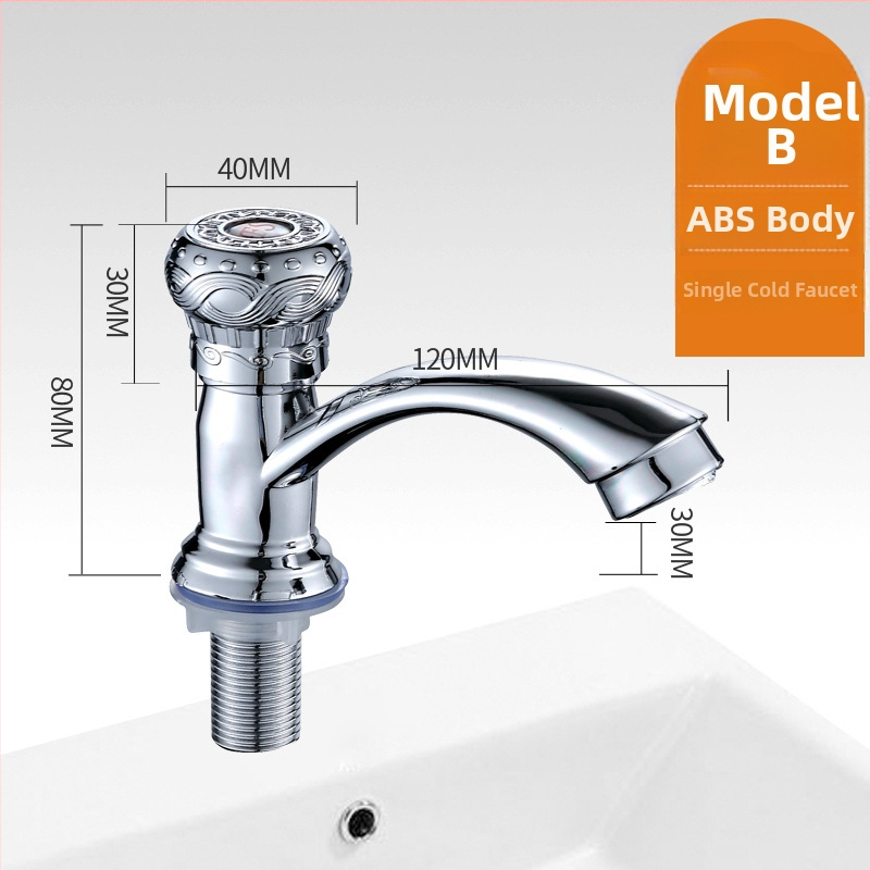 Plastikust kraan valamu jaoks keramikkava ventiiliga, nominaalne rõhk 0,8 MPa, kolonniline paigaldus, sissetooma/väljundtoru diameeter 4 punktid