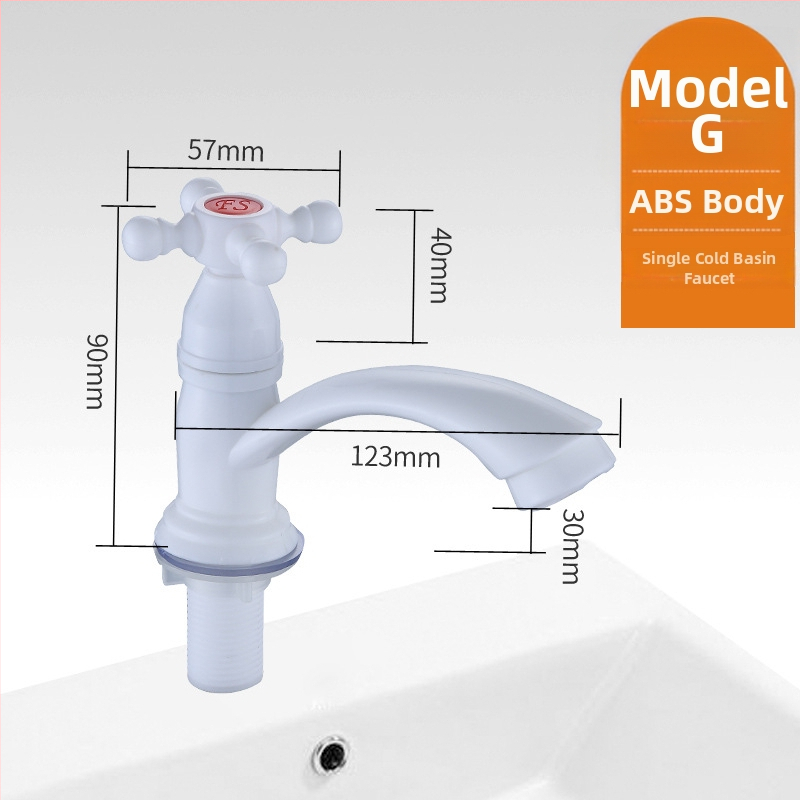 Plastikust kraan valamu jaoks keramikkava ventiiliga, nominaalne rõhk 0,8 MPa, kolonniline paigaldus, sissetooma/väljundtoru diameeter 4 punktid