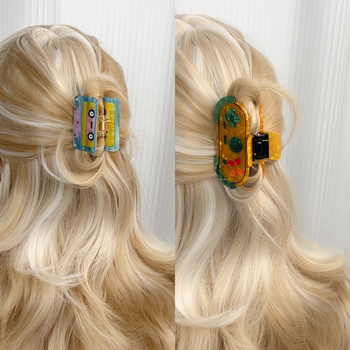 Juukseklips - käsitöö, käepideme-disk-klamber pakause, hai stiil, materjal: äädikhape