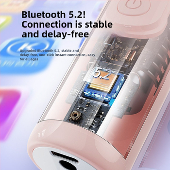 L8 Bērnu karaoke mikrofons ar Bluetooth 5.0, sirds formas dizains, iebūvēts akumulator, frekvenču diapazons 100 Hz–20 kHz, 3 W