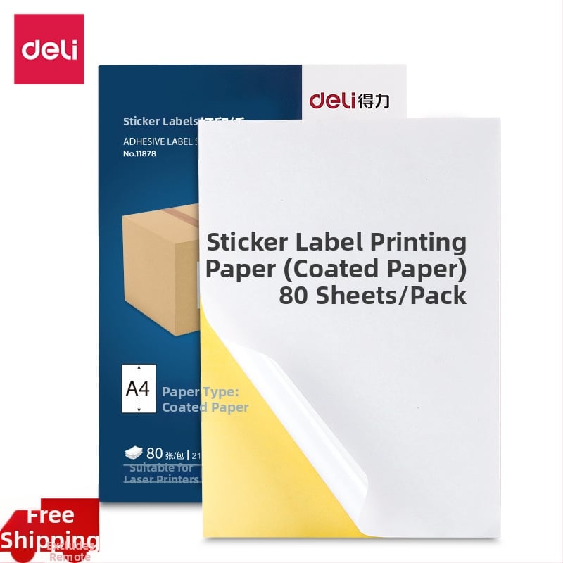 Samolepiaci papier na štítky pre laserovú tlačiareň, model 11878, značka Deli, materiál: Copperplate samolepiace štítky, lepidlo: horúci tmel, povrchový materiál: 78 g potiahnutý papier