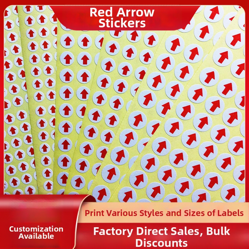 Apaļš uzlīme ar bultiņu, pašlīmējoša, vara plāksnes materiāls, karstās kausēšanas līmes, 80°C temperatūras izturība, stipra izturība pret vilkmi