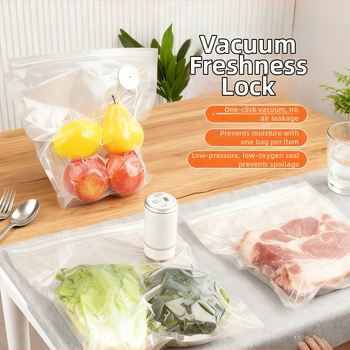 Vakuuma uzglabāšanas maisiņš pārtikai — PA+PE biezināts materiāls, sūkšanās tips, bez sūkņa, mājas uzglabāšanas vakuuma maisiņš (2025)