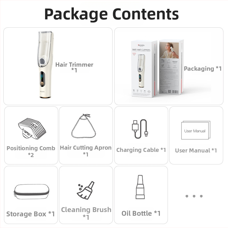 Yesido Vaikų plaukų kirpimo mašinėlė - Išimama, plaunama kirpimo galvutė, Įkraunama, Be šepetėlių variklis, Keraminiai peiliai, Atspari vandeniui, Žemas triukšmas