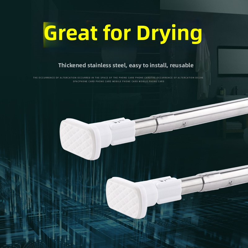 Nerūdijančio plieno teleskopinis vonios laikiklis, skirtas užuolaidoms ir drabužiams – be gręžimo