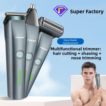 Vyrų 3-1 plaukų kirpimo rinkinys - USB įkraunamas elektrinis kirpėjas, nosies plaukų kirpimo įrankis ir skustuvas, nuimamos ir plaunamos pjovimo galvos, nerūdijančio plieno peiliukai.