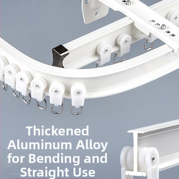 Aluminijski sustav tračnica za zavjese — zakrivljena i ravna tračnica, za kutni prozor, montaža gornja ili bočna, jednoslojna ili dvostruka tračnica, tiho klizanje