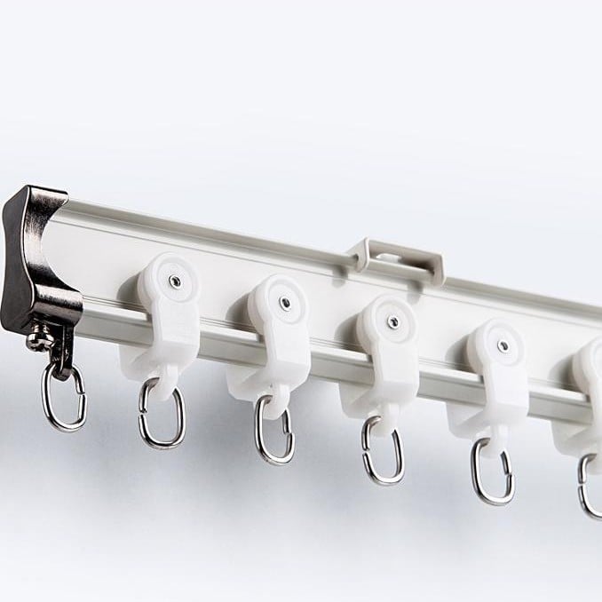 Aluminijski sustav tračnica za zavjese — zakrivljena i ravna tračnica, za kutni prozor, montaža gornja ili bočna, jednoslojna ili dvostruka tračnica, tiho klizanje