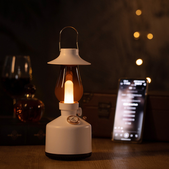 Retro bežični Bluetooth zvučnik s časovnom lampom i ugrađenom rasvjetom, 4 zvučnika, Bluetooth 5.0, IPX4, 100Hz-20kHz, baterija 1000-1200 mAh