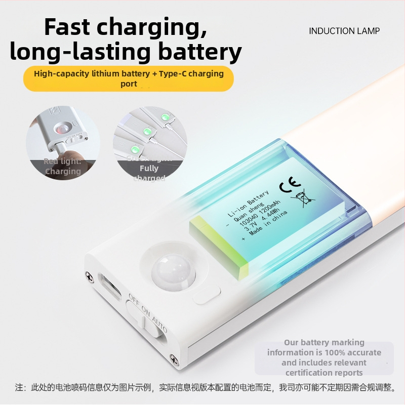 Έξυπνο LED φως λωρίδας για ντουλάπες με αισθητήρα κίνησης, ενσωματωμένη μπαταρία, επαναφορτιζόμενο, υπερ-λεπτή μακρύ LED λωρίδα με κάλυμμα PC