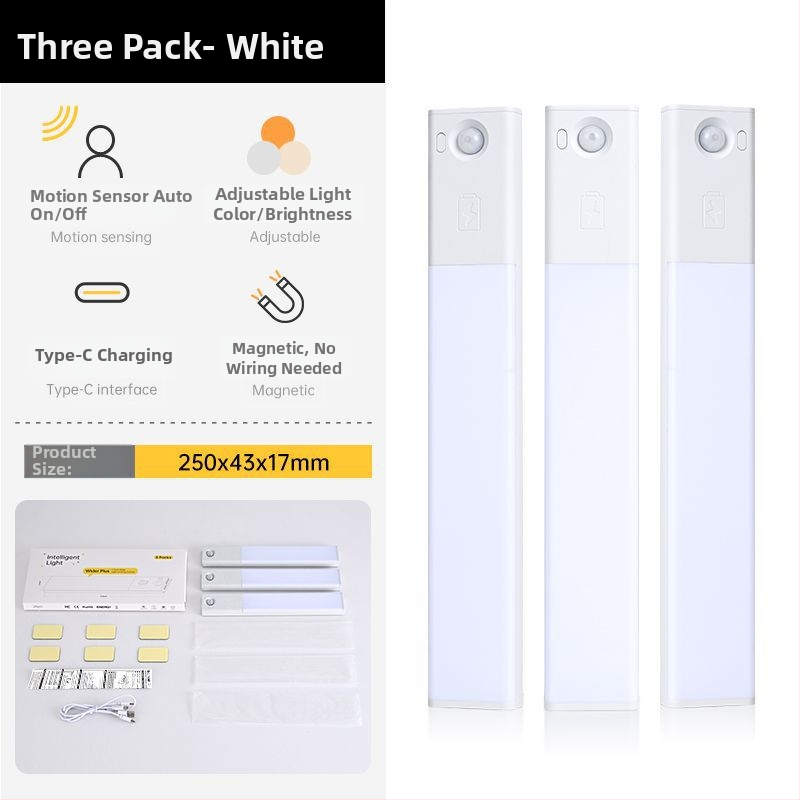 Έξυπνο LED φως λωρίδας για ντουλάπες με αισθητήρα κίνησης, ενσωματωμένη μπαταρία, επαναφορτιζόμενο, υπερ-λεπτή μακρύ LED λωρίδα με κάλυμμα PC