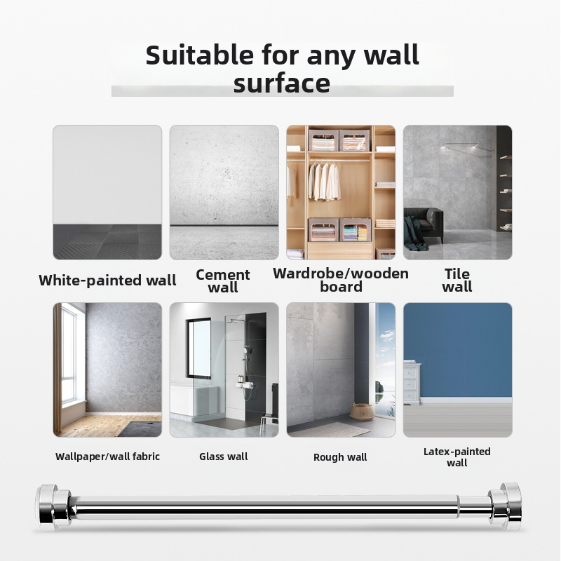 Teleskopinė nerūdijančio plieno lazda vonios kambariui – šiuolaikinis minimalistinis dizainas, skirta dušo užuolaidoms, drabužių laikikliui ir garderobei; prekinis ženklas Shuntiancai