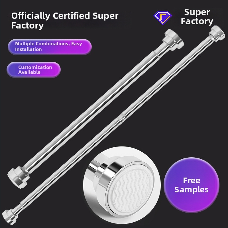 Teleskopinė nerūdijančio plieno lazda vonios kambariui – šiuolaikinis minimalistinis dizainas, skirta dušo užuolaidoms, drabužių laikikliui ir garderobei; prekinis ženklas Shuntiancai