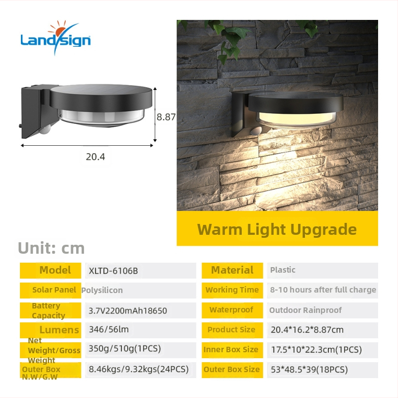 Solárna vonkajšia LED nástenná lampa s diaľkovým ovládaním, tvar planéty — 0,86 W LED, 3,7 V, výdrž 6–12 hodín, Model XLTD-6106