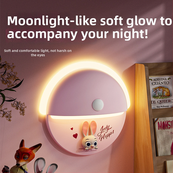 Naktinė lemputė su judesio jutikliu ir magnetiniu tvirtinimu, įmontuota baterija, ABS korpusas – animacinių gyvūnų stiliumi