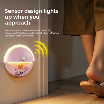 Naktinė lemputė su judesio jutikliu ir magnetiniu tvirtinimu, įmontuota baterija, ABS korpusas – animacinių gyvūnų stiliumi