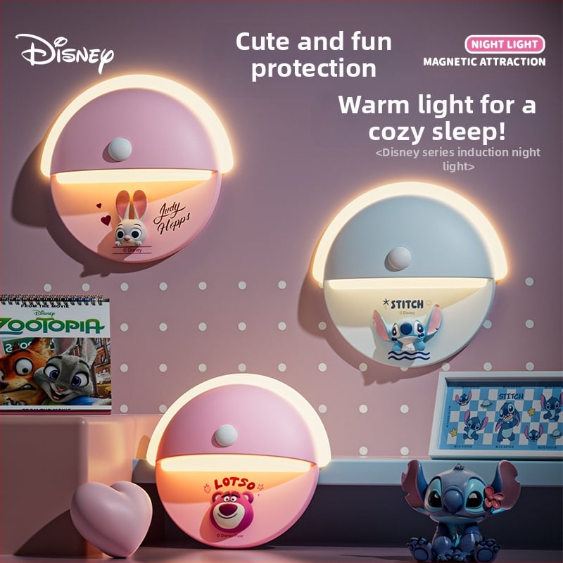 Naktinė lemputė su judesio jutikliu ir magnetiniu tvirtinimu, įmontuota baterija, ABS korpusas – animacinių gyvūnų stiliumi