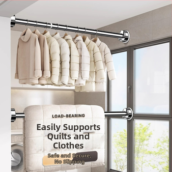 Teleskopinė sieninė drabužių džiovyklė lazdelė — nerūdijančio plieno, vonios kambarys, šiuolaikiškas minimalistinis stilius, išleista 2024 m.