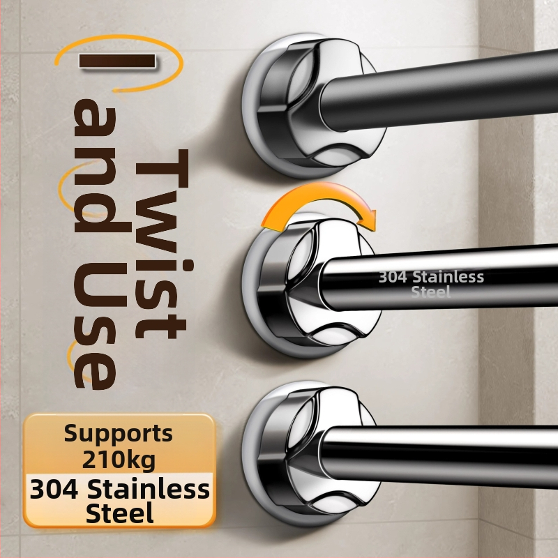 Teleskopinė sieninė drabužių džiovyklė lazdelė — nerūdijančio plieno, vonios kambarys, šiuolaikiškas minimalistinis stilius, išleista 2024 m.