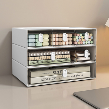 Desk organizator s ladicama i mrežastim pregradama, 1–3 ladice, plast HIPS/PS/PP, za školske potrepštine i kozmetiku, Smell the Heart