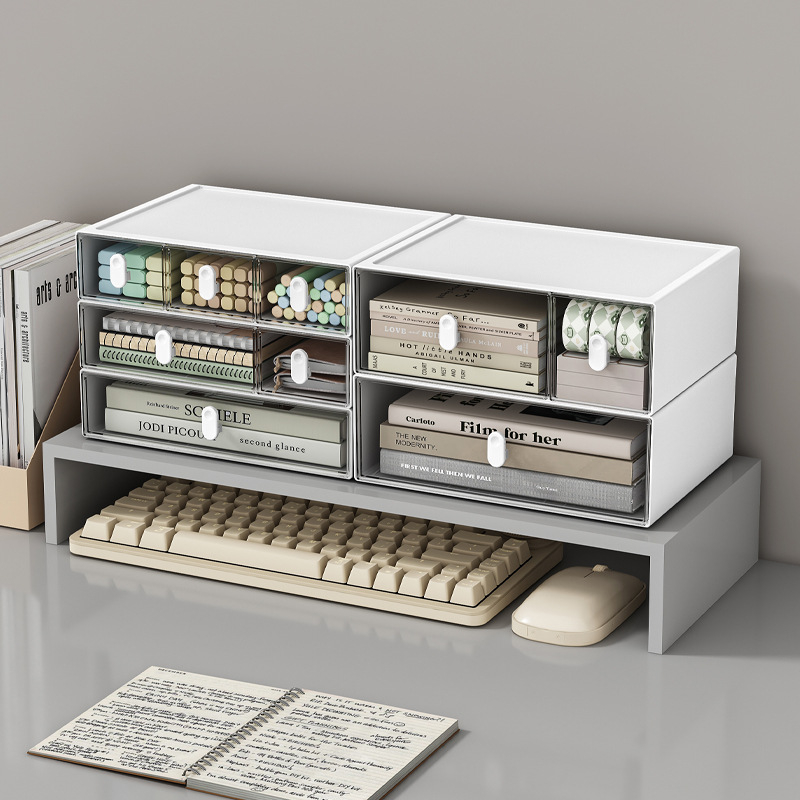 Desk organizator s ladicama i mrežastim pregradama, 1–3 ladice, plast HIPS/PS/PP, za školske potrepštine i kozmetiku, Smell the Heart