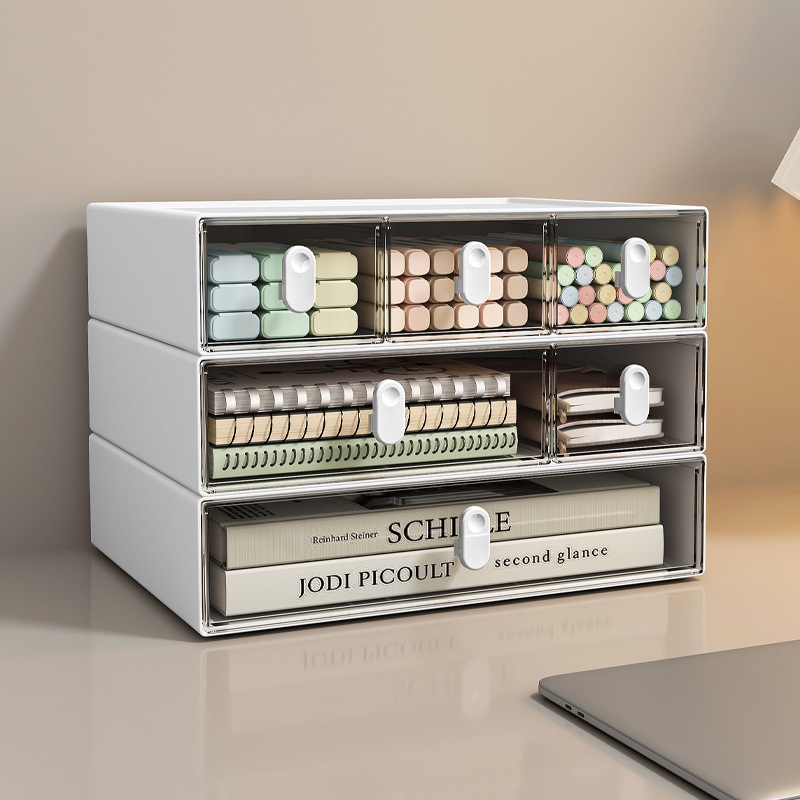 Desk organizator s ladicama i mrežastim pregradama, 1–3 ladice, plast HIPS/PS/PP, za školske potrepštine i kozmetiku, Smell the Heart